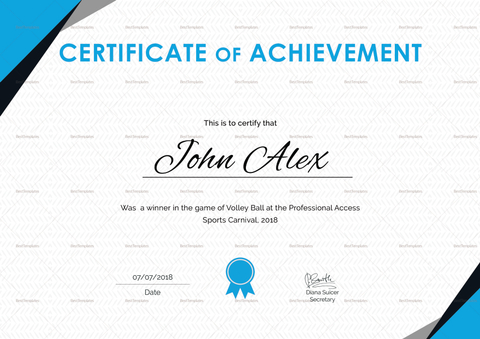 Certificate of Athletic Achievement Design Template in PSD, Word