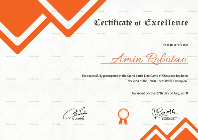 Chess Excellence Certificate Design Template in PSD, Word