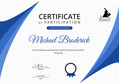 Certificate of Coach Participation Design Template in PSD, Word