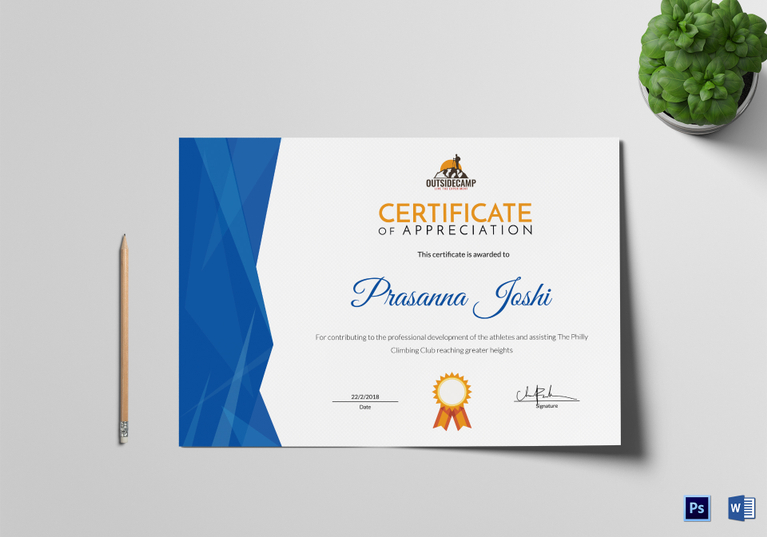 Rock Climbing Appreciation Certificate Design Template in PSD, Word