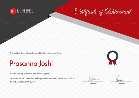 Elegant Certificate of Judo Design Template in PSD, Word