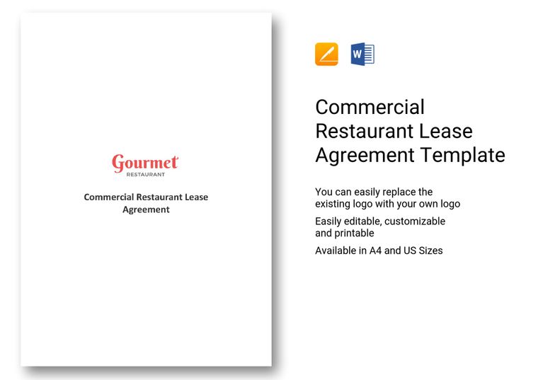 Commercial Restaurant Lease Agreement Template in MS Word, Pages
