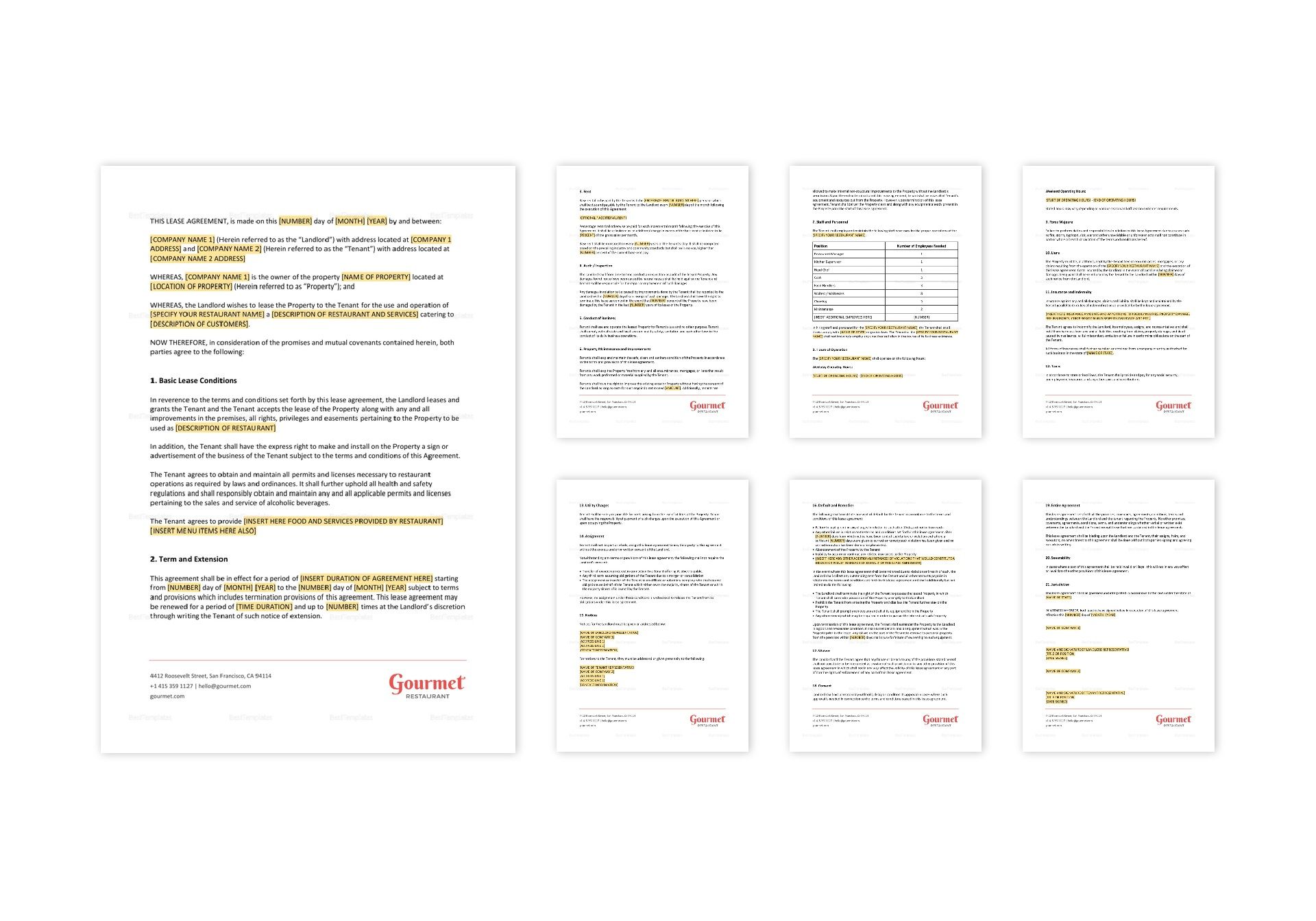 Commercial Restaurant Lease Agreement Template in MS Word, Pages