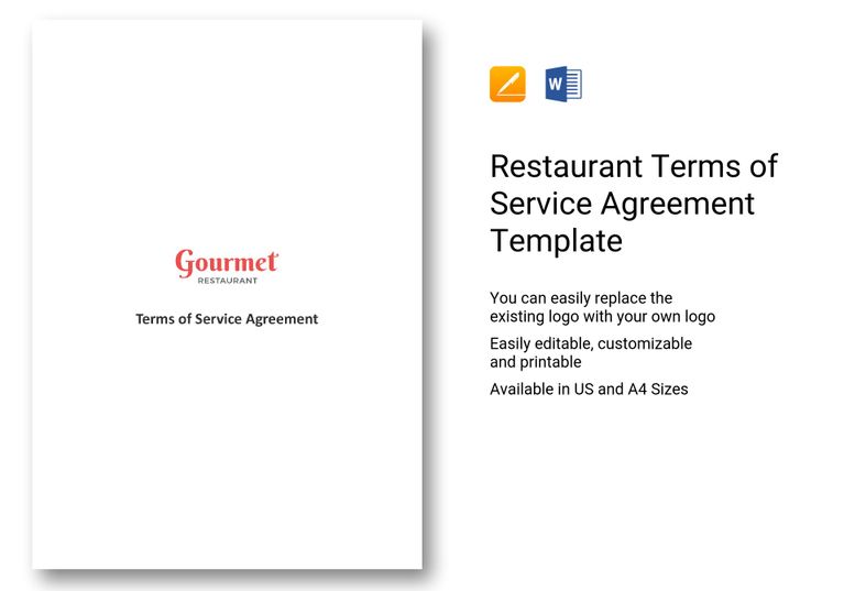 Restaurant Terms of Service Agreement Template in MS Word, Pages