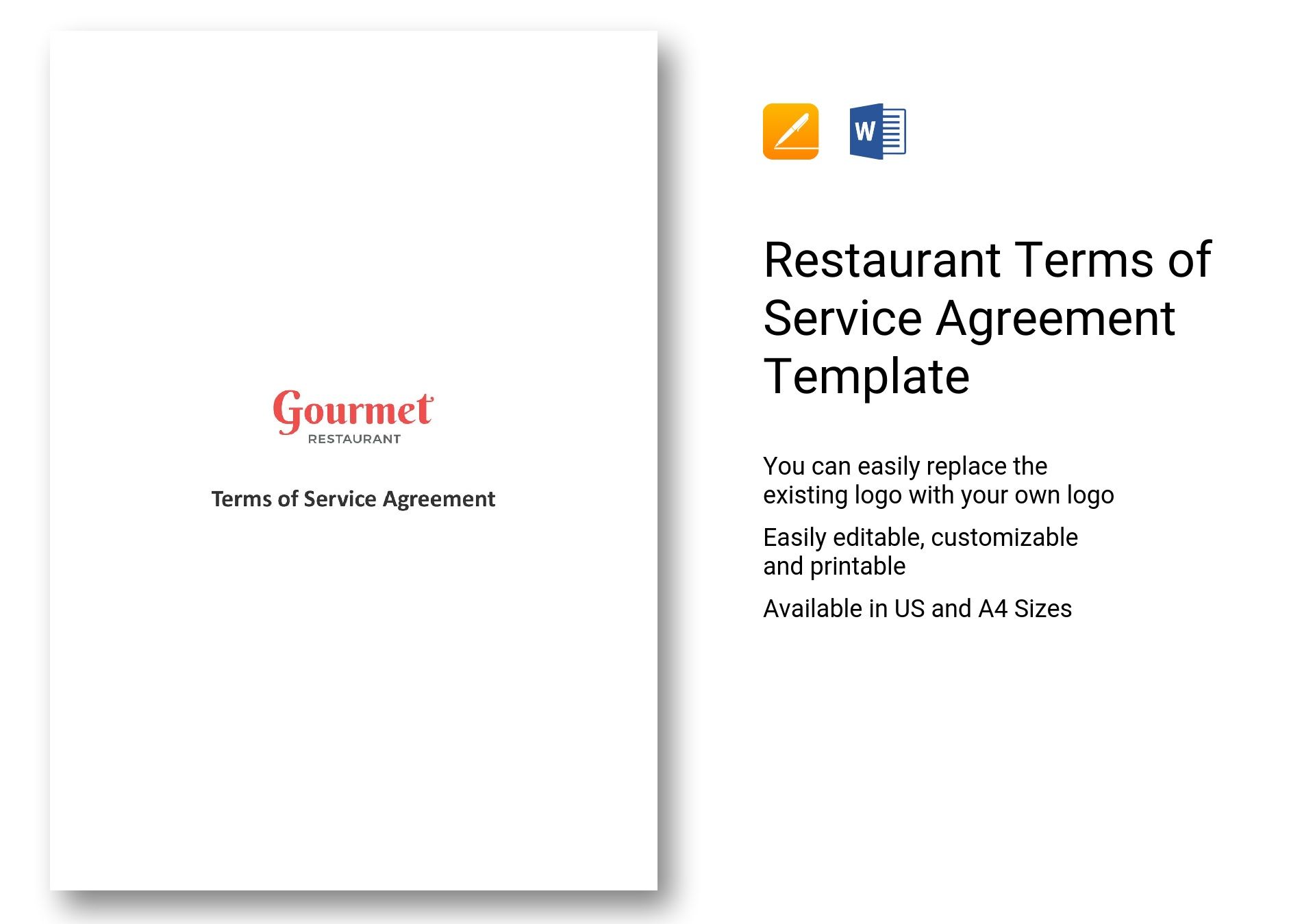 Restaurant Terms Of Service Agreement Template In MS Word Pages