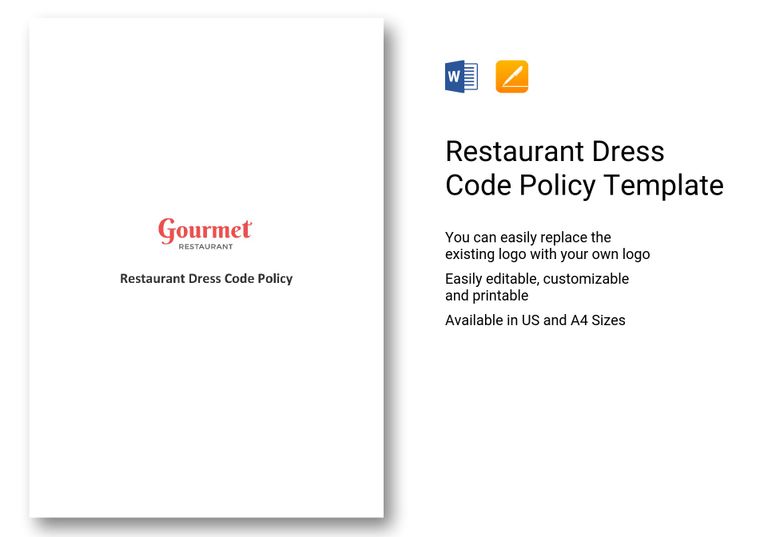 Restaurant Dress Code Policy Template in Word, Apple Pages