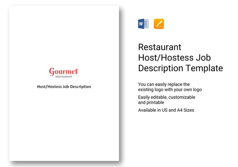 Restaurant Host/Hostess Job Description Template in Word, Apple Pages
