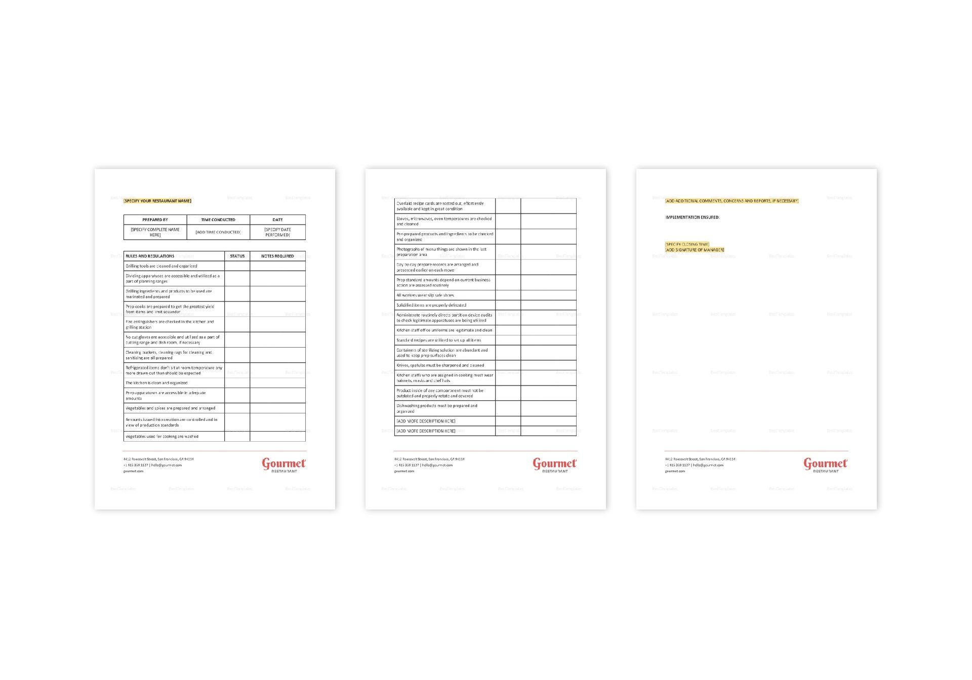 Restaurant Food Preparation Checklist Template in MS Word, Pages