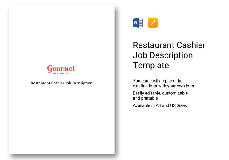 Restaurant Cashier Job Description Template in Word, Apple Pages