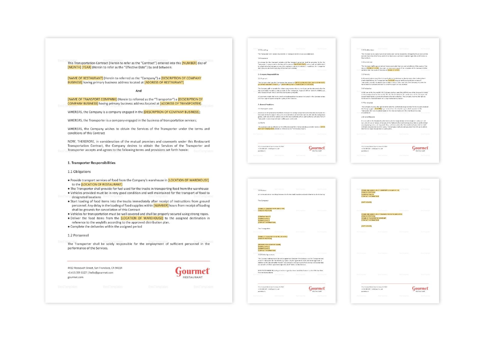 Restaurant Transportation Contract