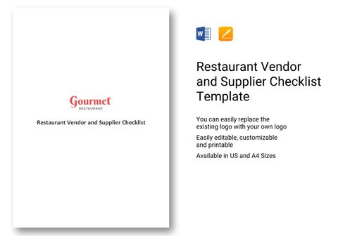 Restaurant Vendor And Supplier Checklist Template In Ms Word, Pages