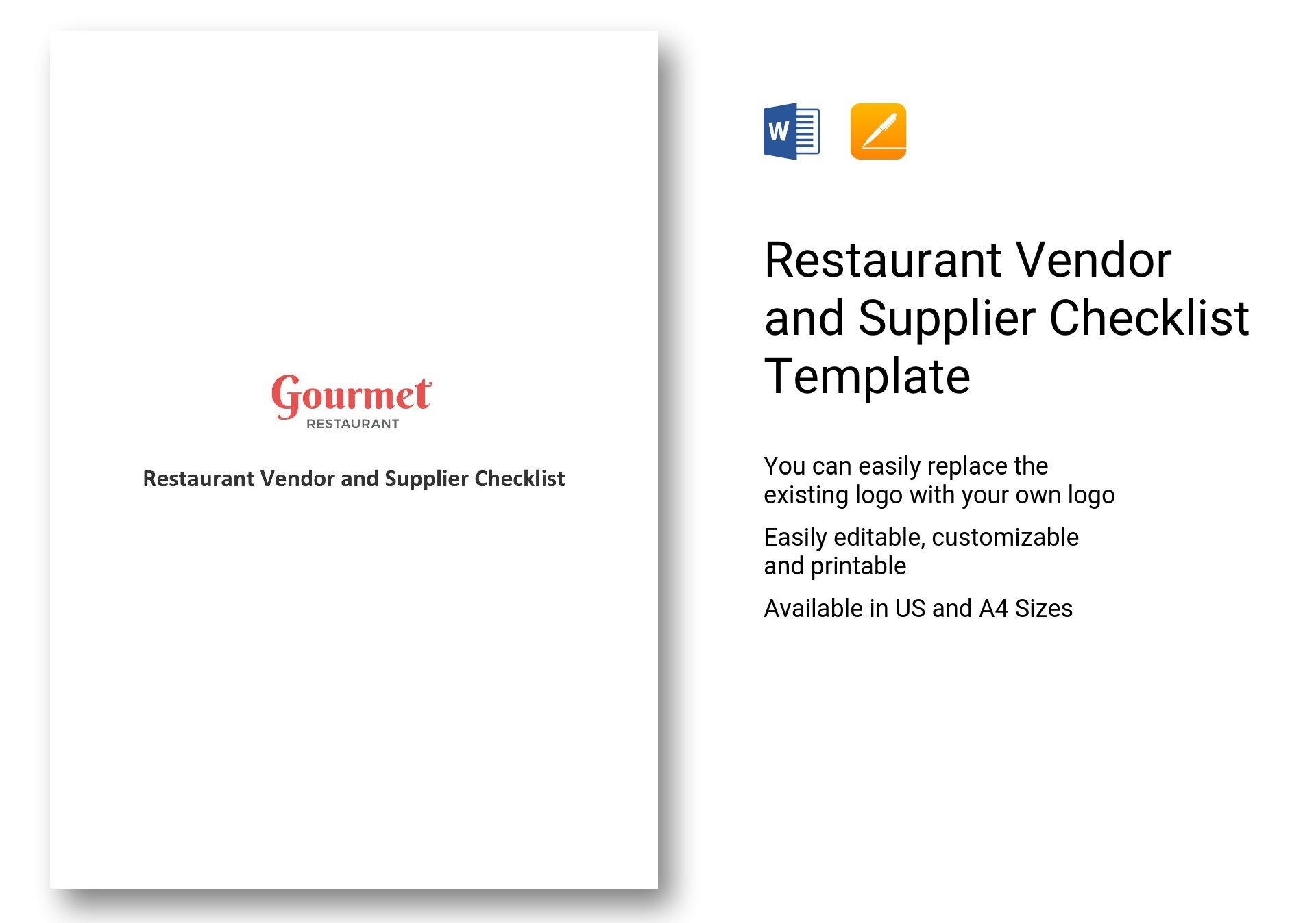 Restaurant Vendor and Supplier Checklist Template in MS Word, Pages