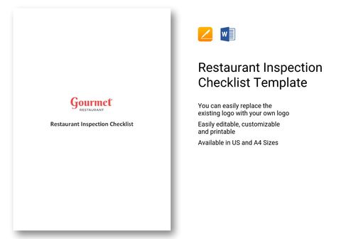 Restaurant Inspection Checklist Template In MS Word, Pages