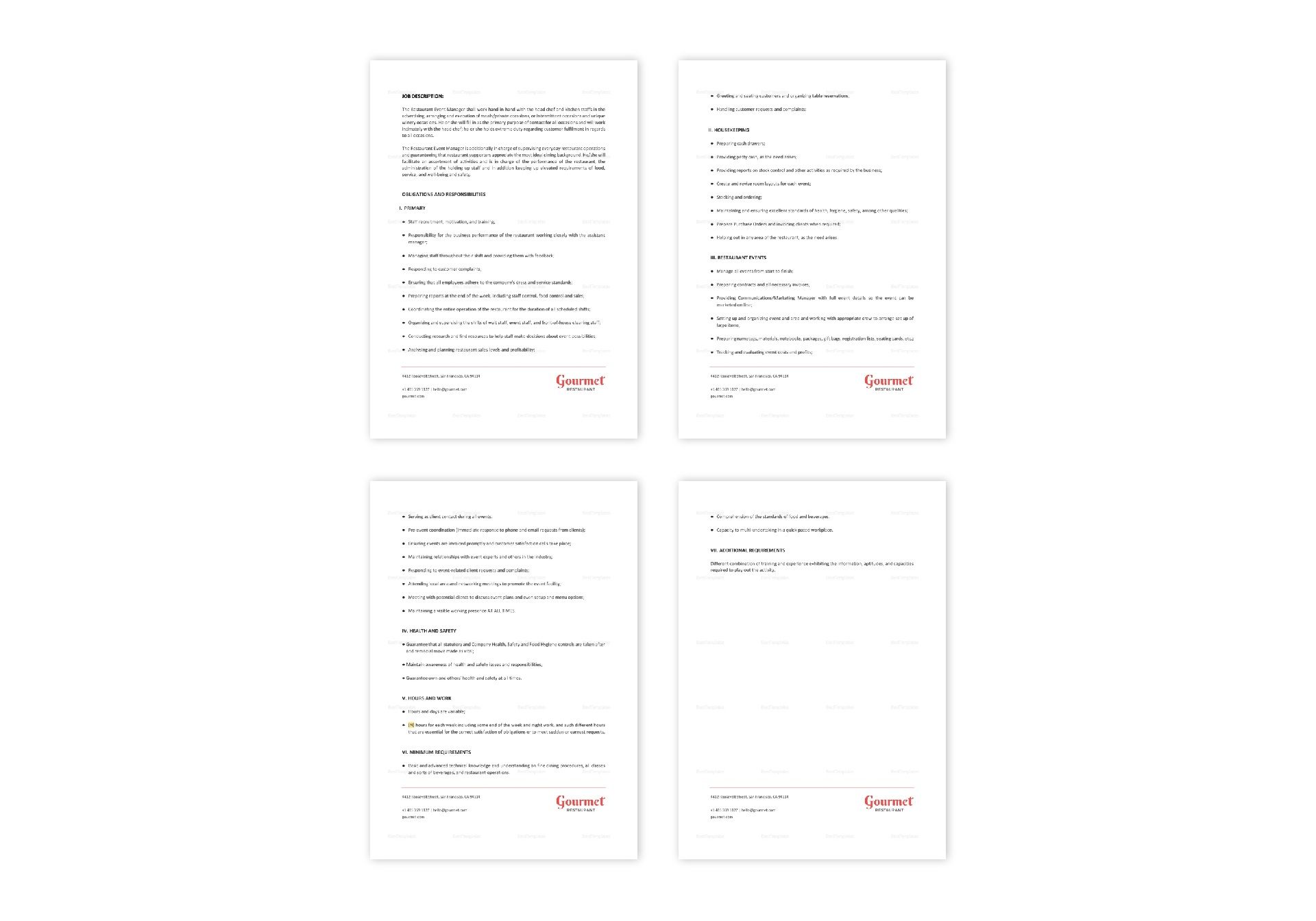 Restaurant Event Manager Job Description Template In Word Apple Pages