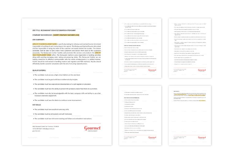 Restaurant Cashier/Counter Attendant Job Description Template in Word
