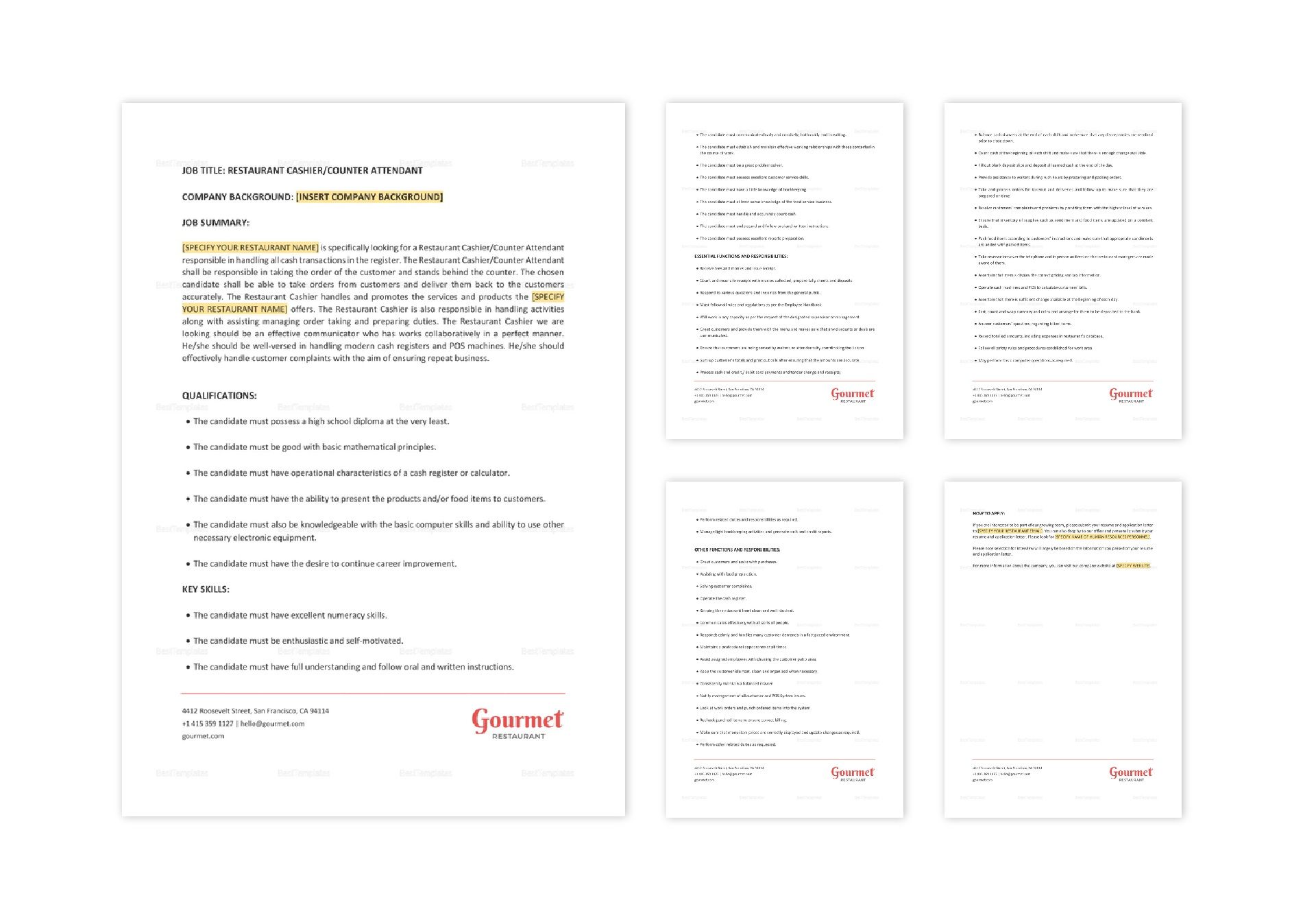 Restaurant Cashier/Counter Attendant Job Description