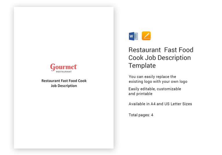 Restaurant Fast Food Cook Job Description Template In Word Apple Pages