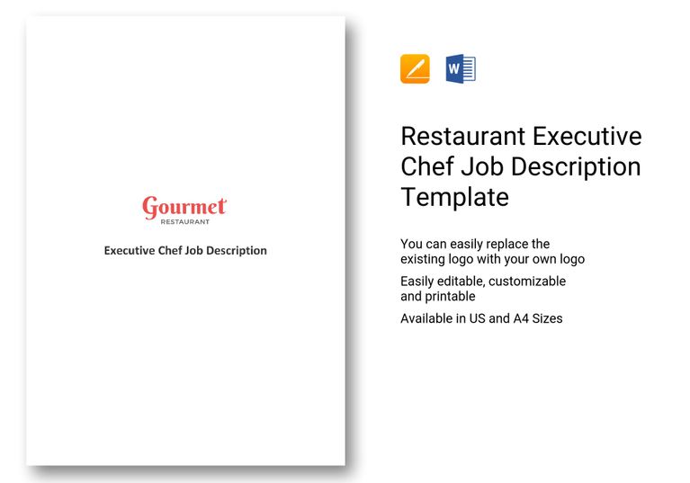 Restaurant Executive Chef Job Description Template in Word, Apple Pages