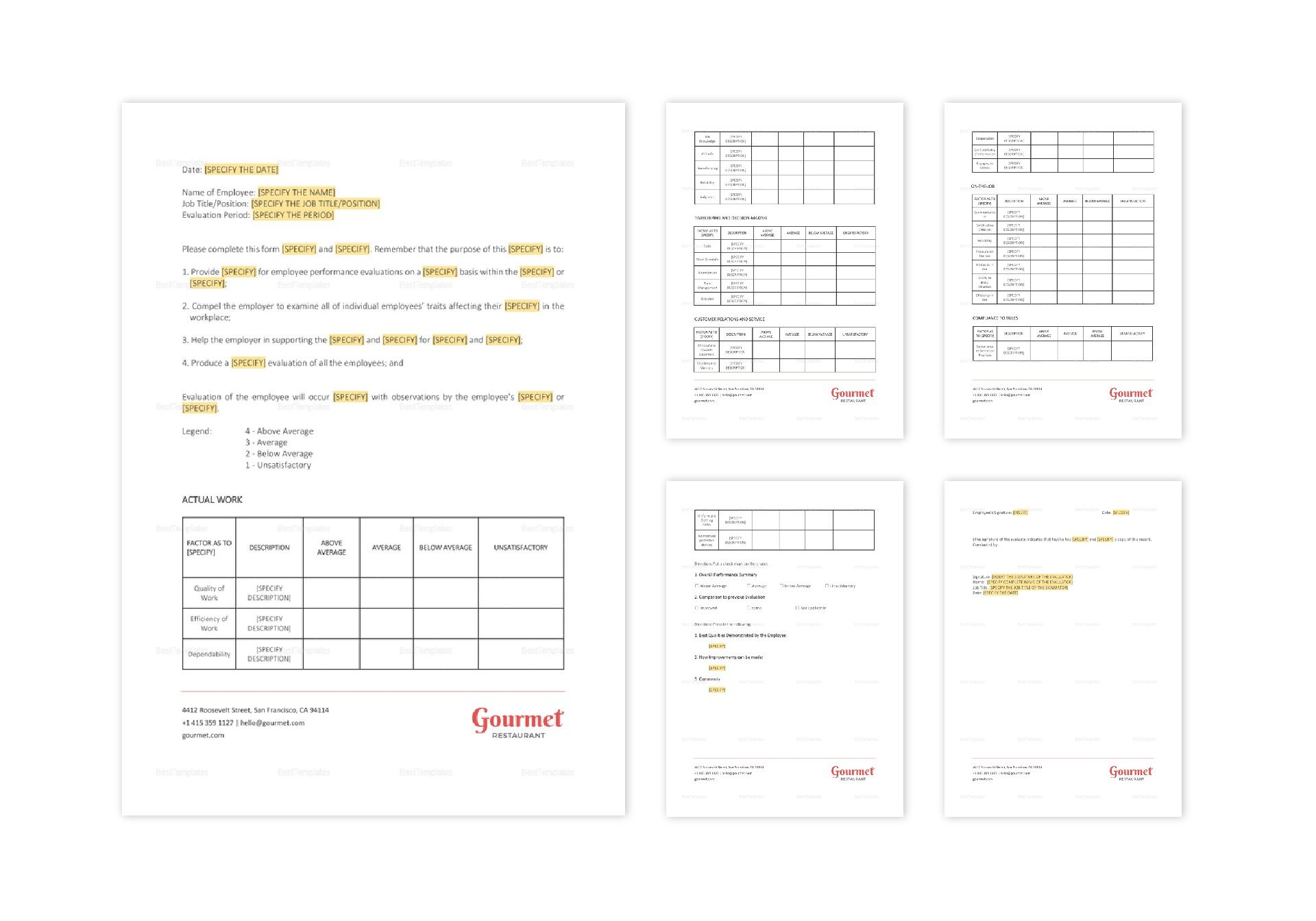 Restaurant Employee Performance Feedback Form