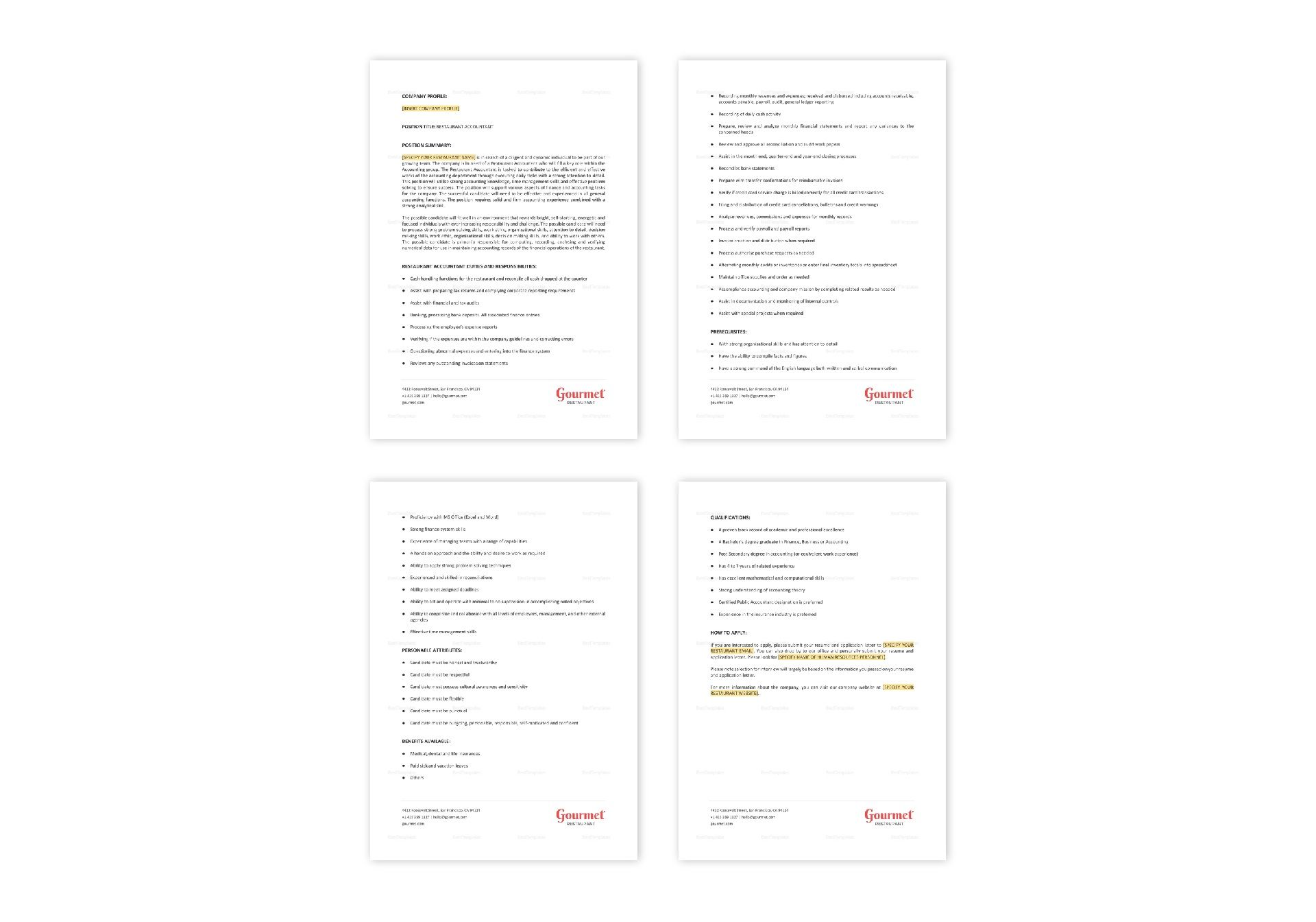 restaurant accountant job description template in word restaurant accountant job description
