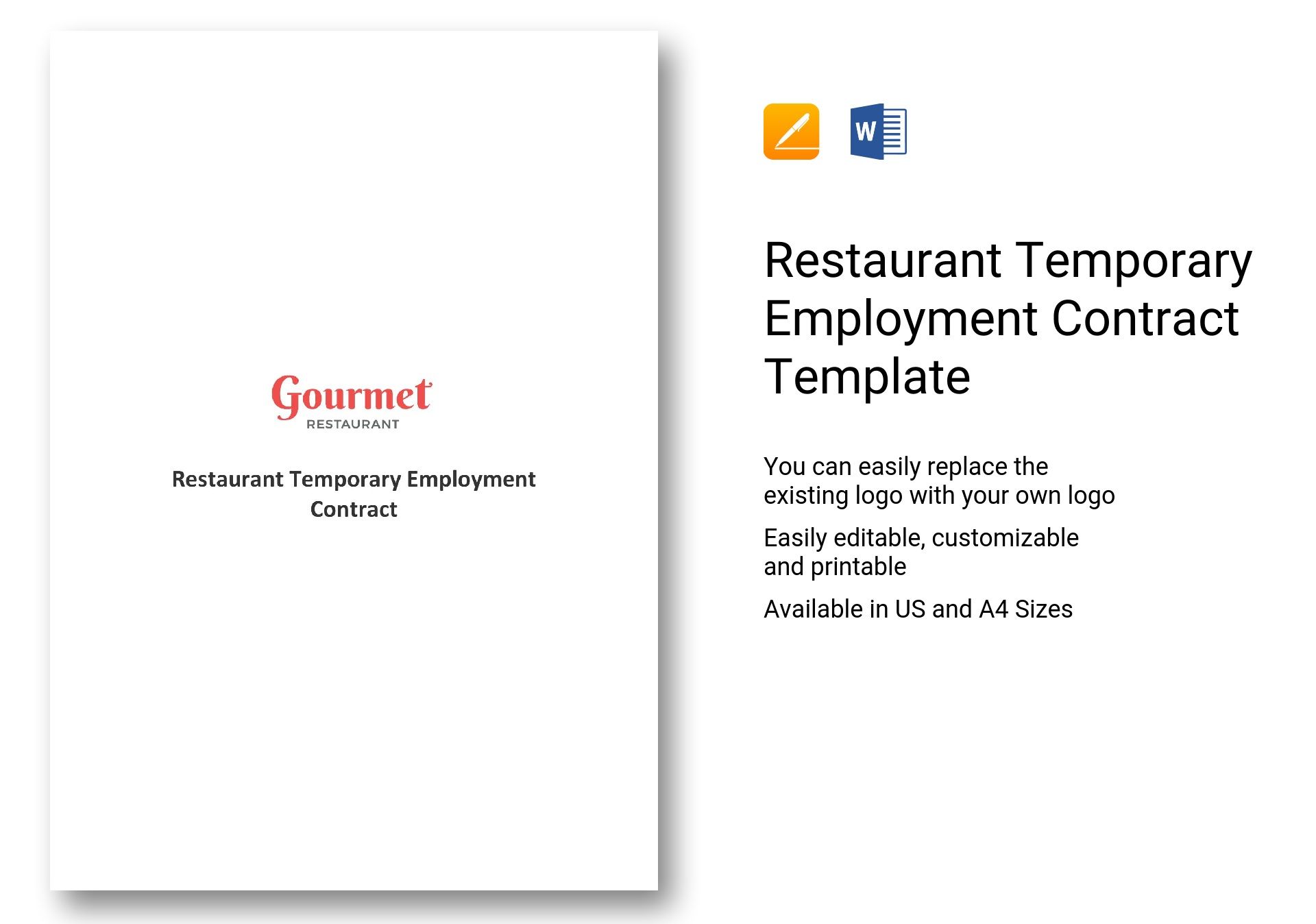 restaurant temporary employment contract template in word apple pages