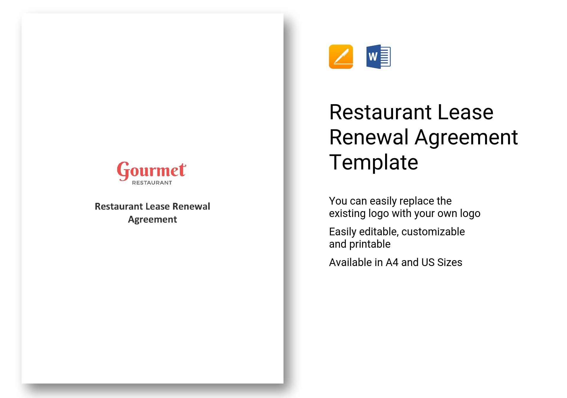 Restaurant Lease Renewal Agreement Template in MS Word, Pages