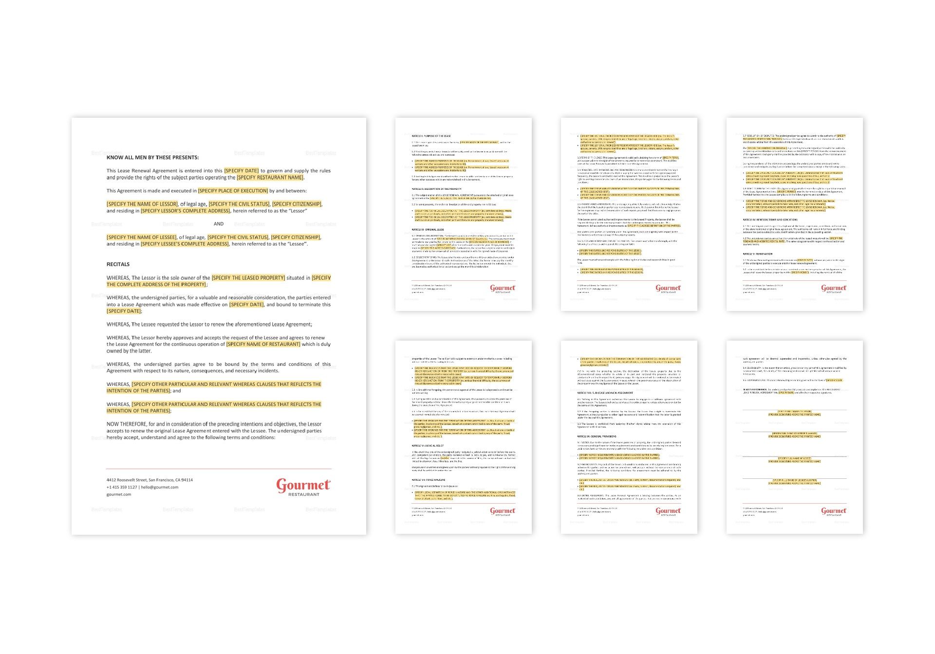 Restaurant Lease Renewal Agreement Template in MS Word, Pages