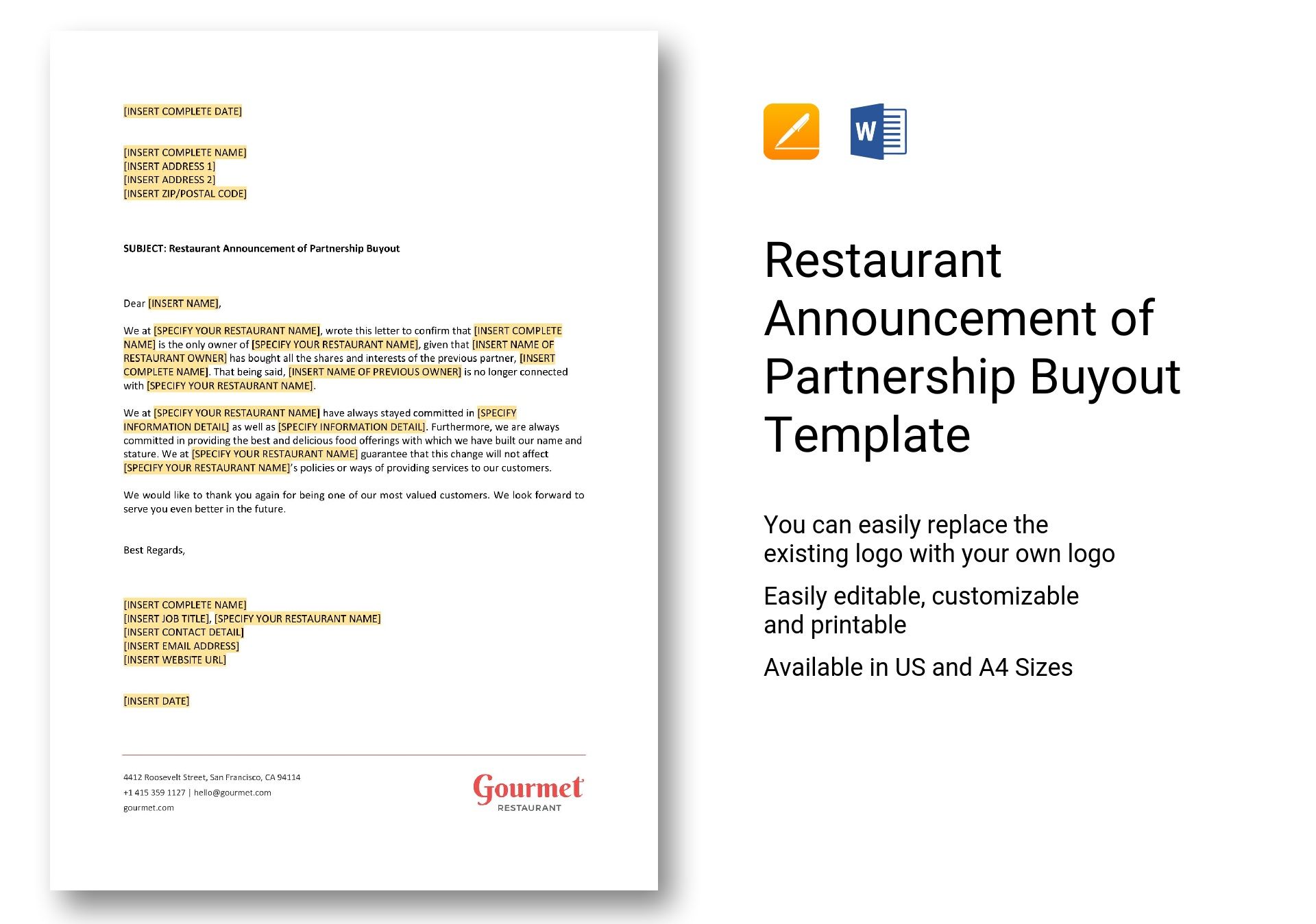 Restaurant Announcement of Partnership Buyout