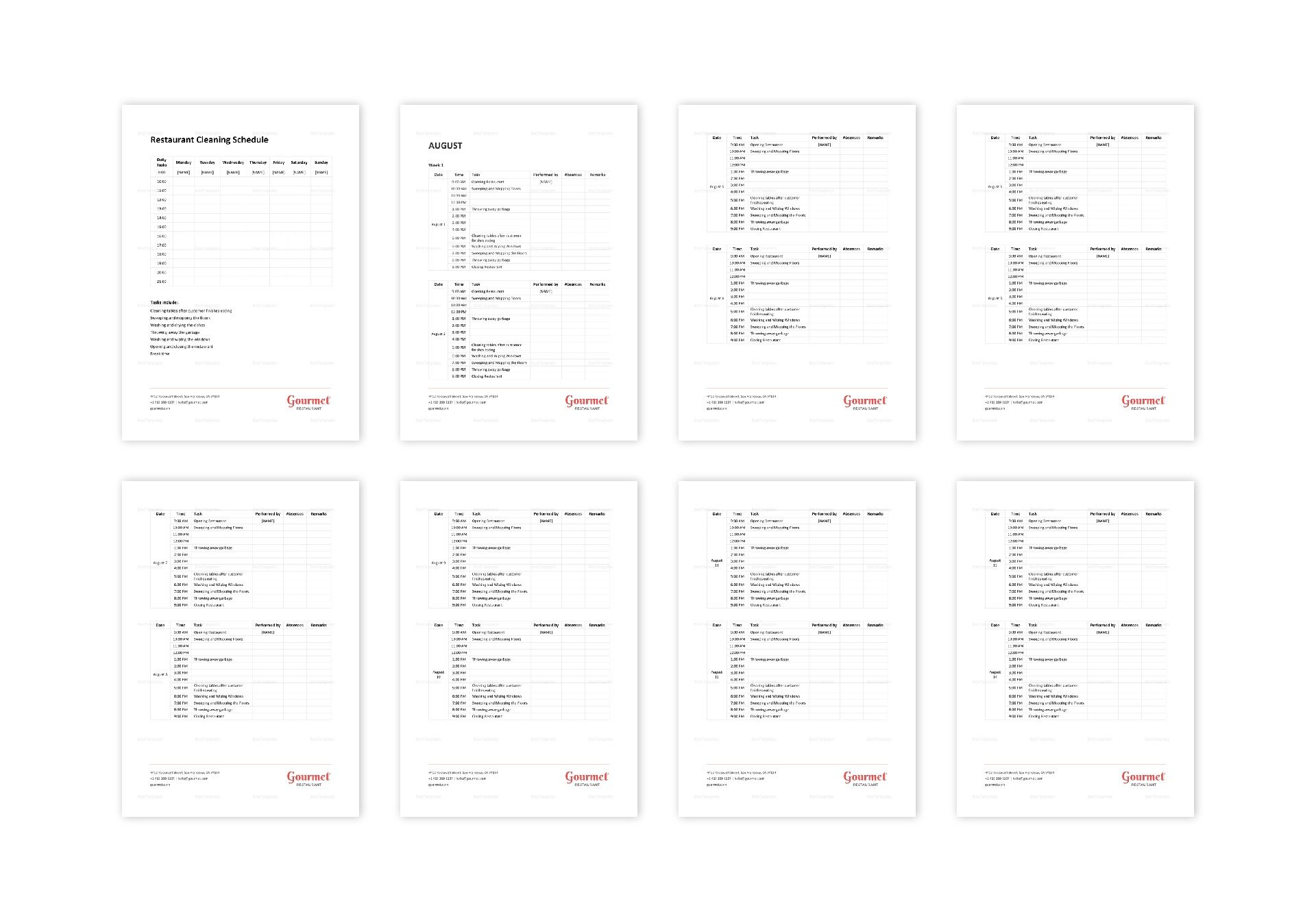 Restaurant Cleaning Schedule Template In Word Apple Pages