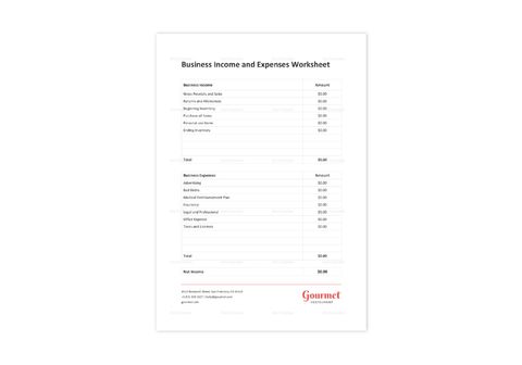 Restaurant Business Income Worksheet Template in Word, Excel, Apple