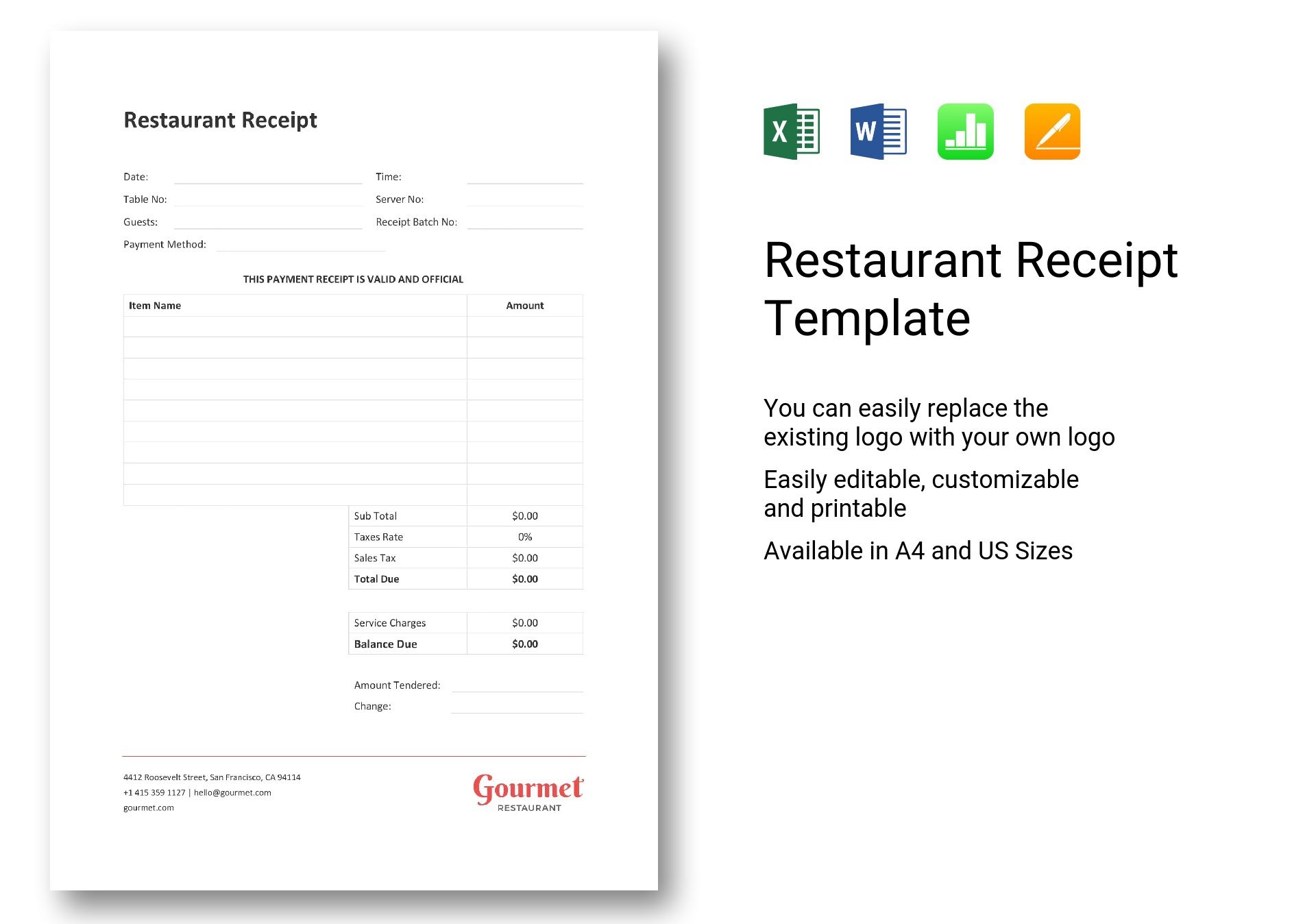 Restaurant Receipt Template Excel