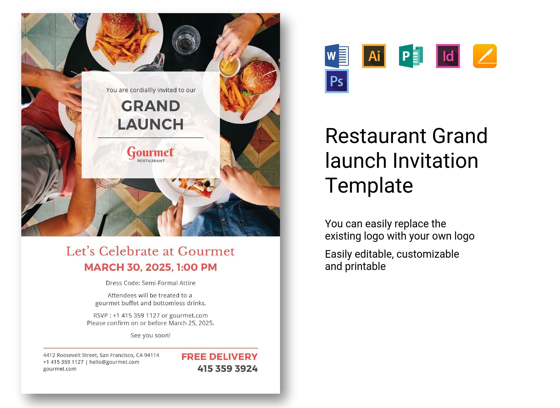 Restaurant Grand launch Invitation Template in PSD, Word, Publisher ...