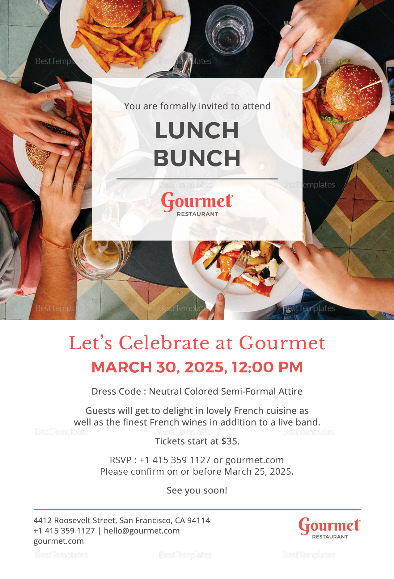 Restaurant Lunch Invitation Template in PSD, Word, Publisher