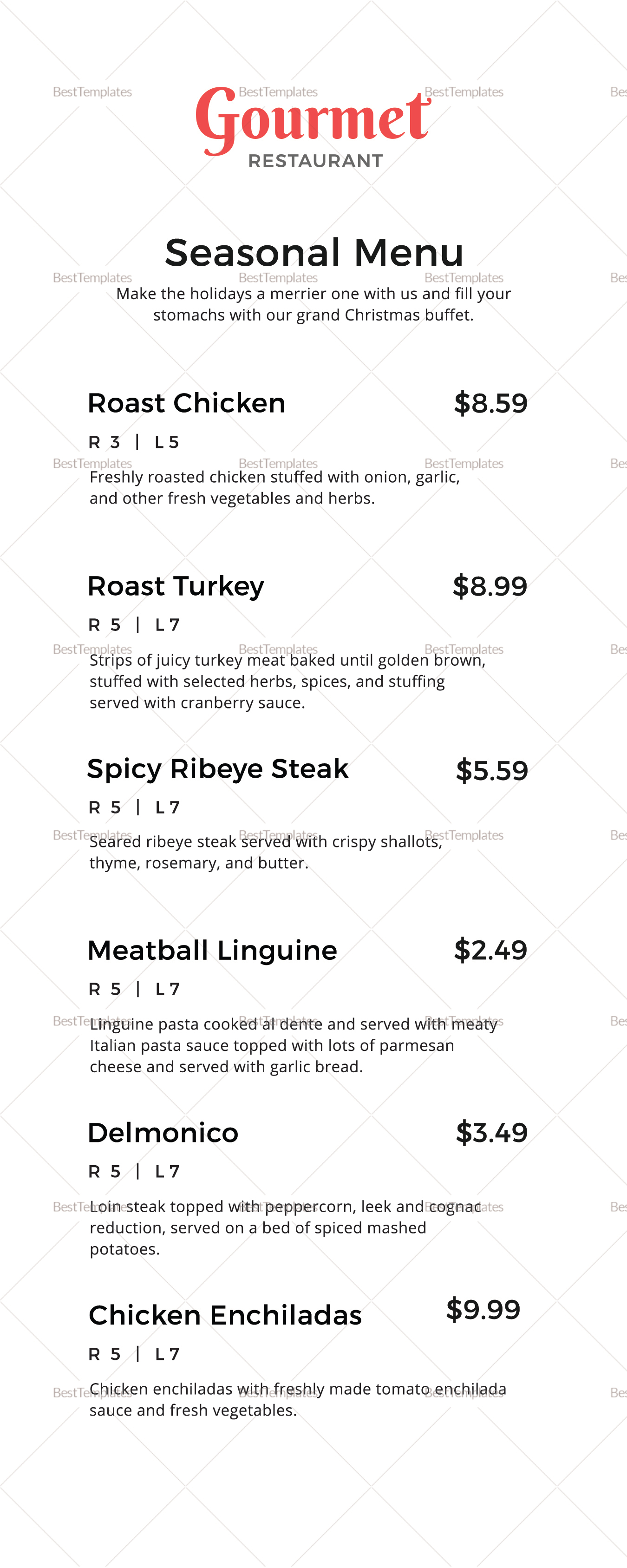 Blank Italian Menu Template