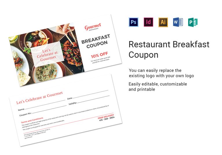 Restaurant Breakfast Coupon Template in PSD, Word, Publisher ...