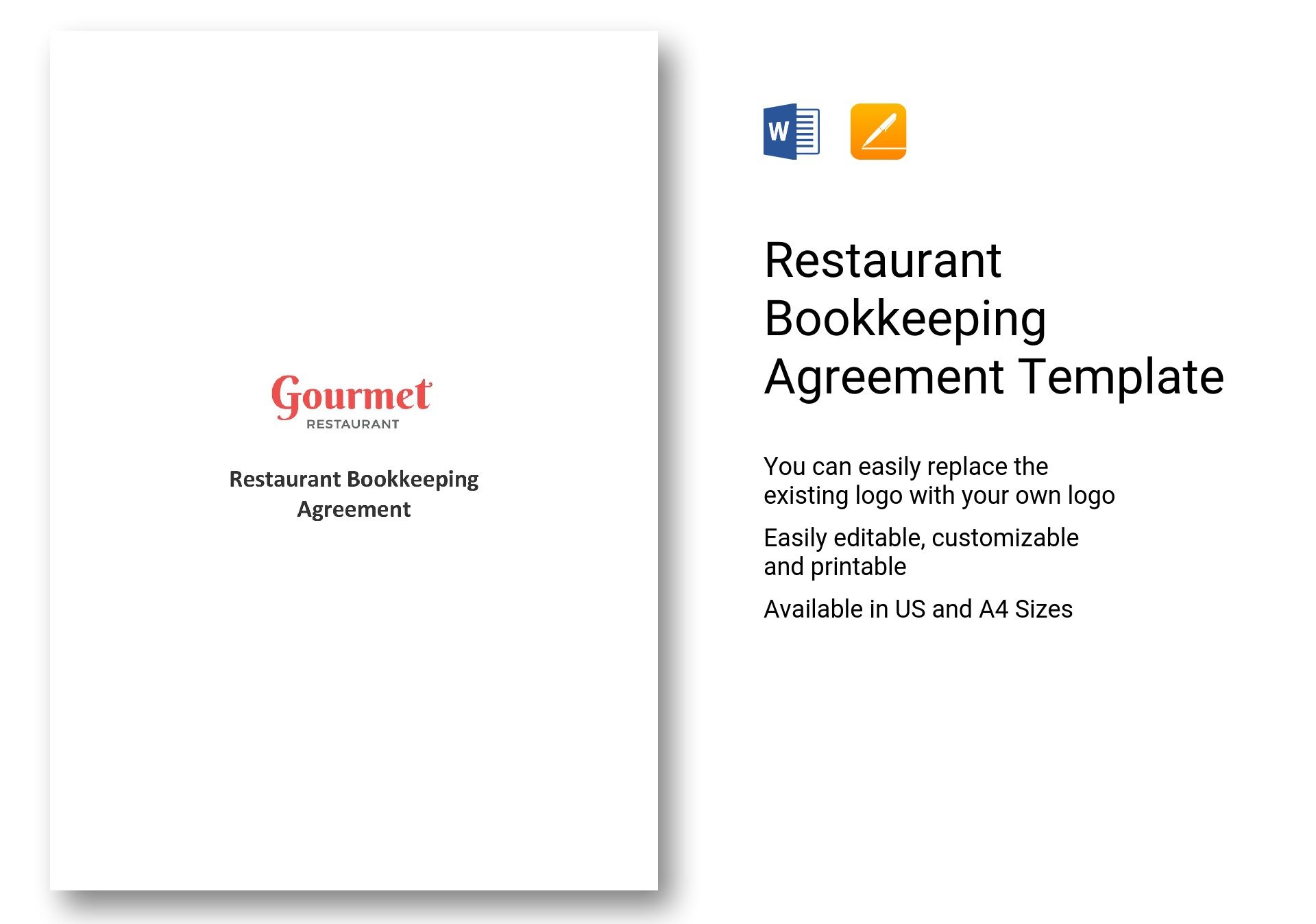 restaurant bookkeeping agreement template in ms word pages
