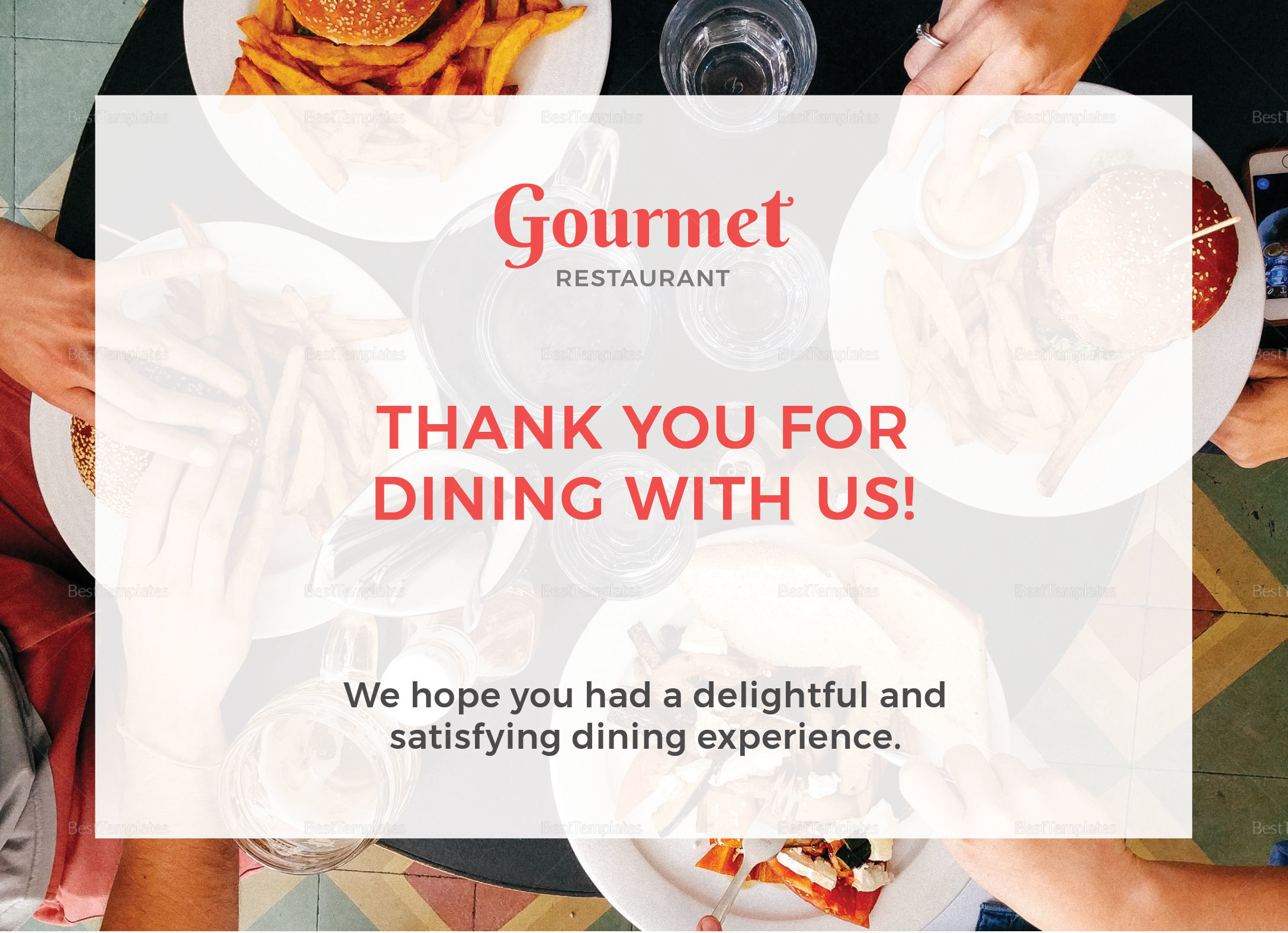 Restaurant Thank You Card Template in PSD, Word, Publisher, Illustrator