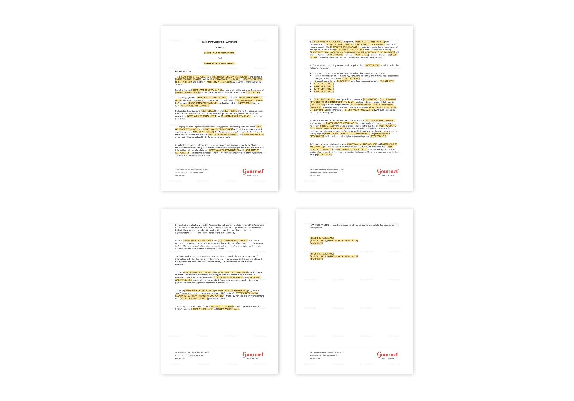 Restaurant Cooperation Agreement Template in MS Word, Pages