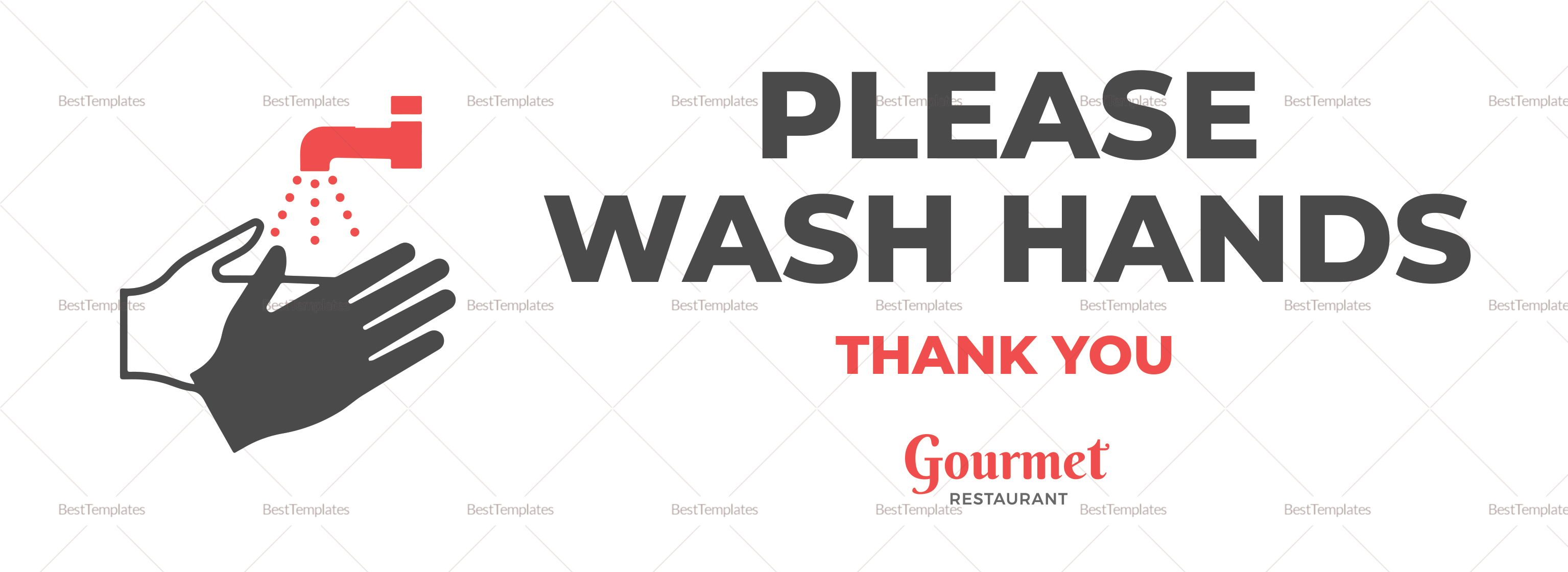Restaurant Please Wash Hands Sign Template in PSD, Word, Publisher