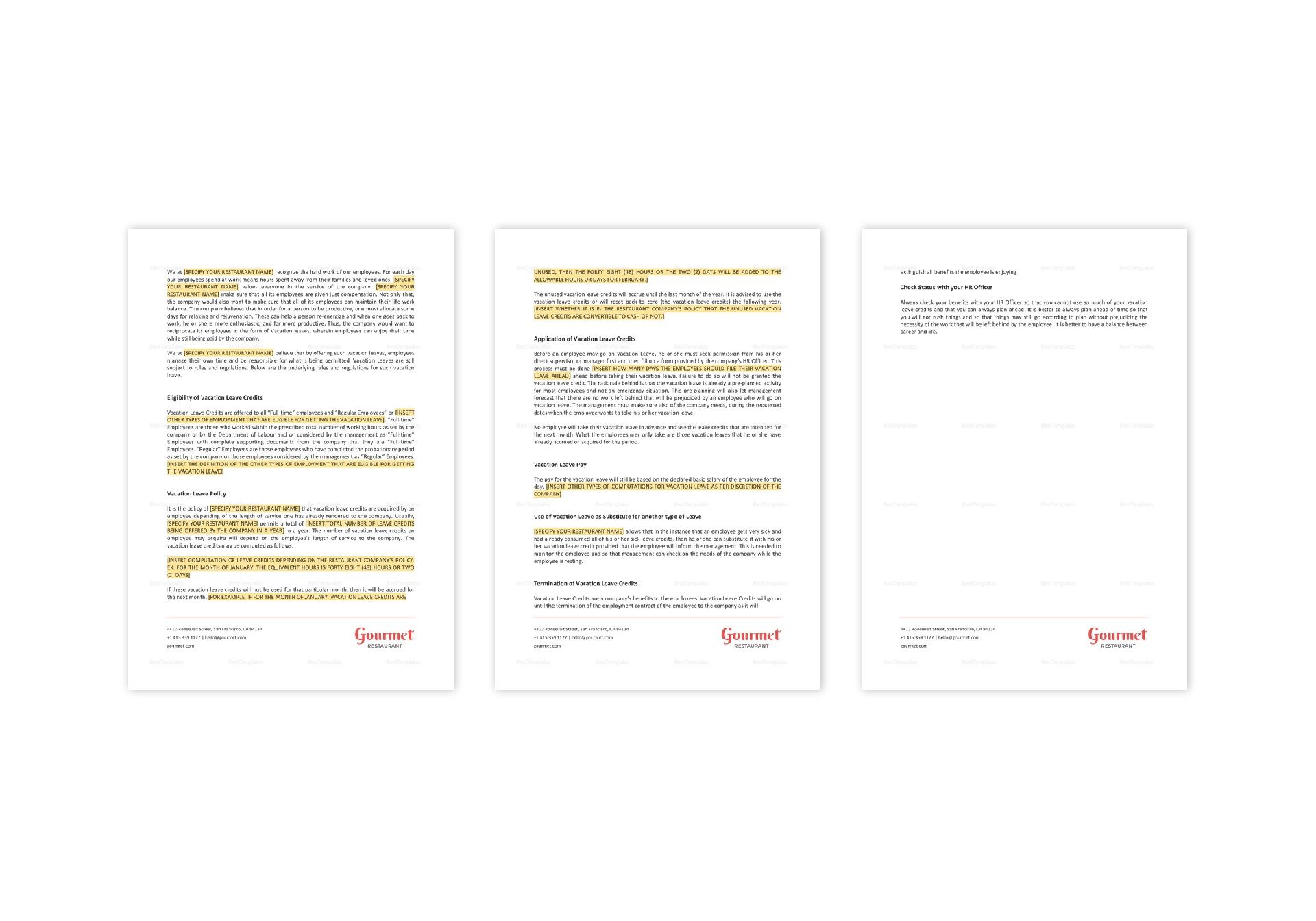Restaurant Vacation Policy Template In Word Apple Pages