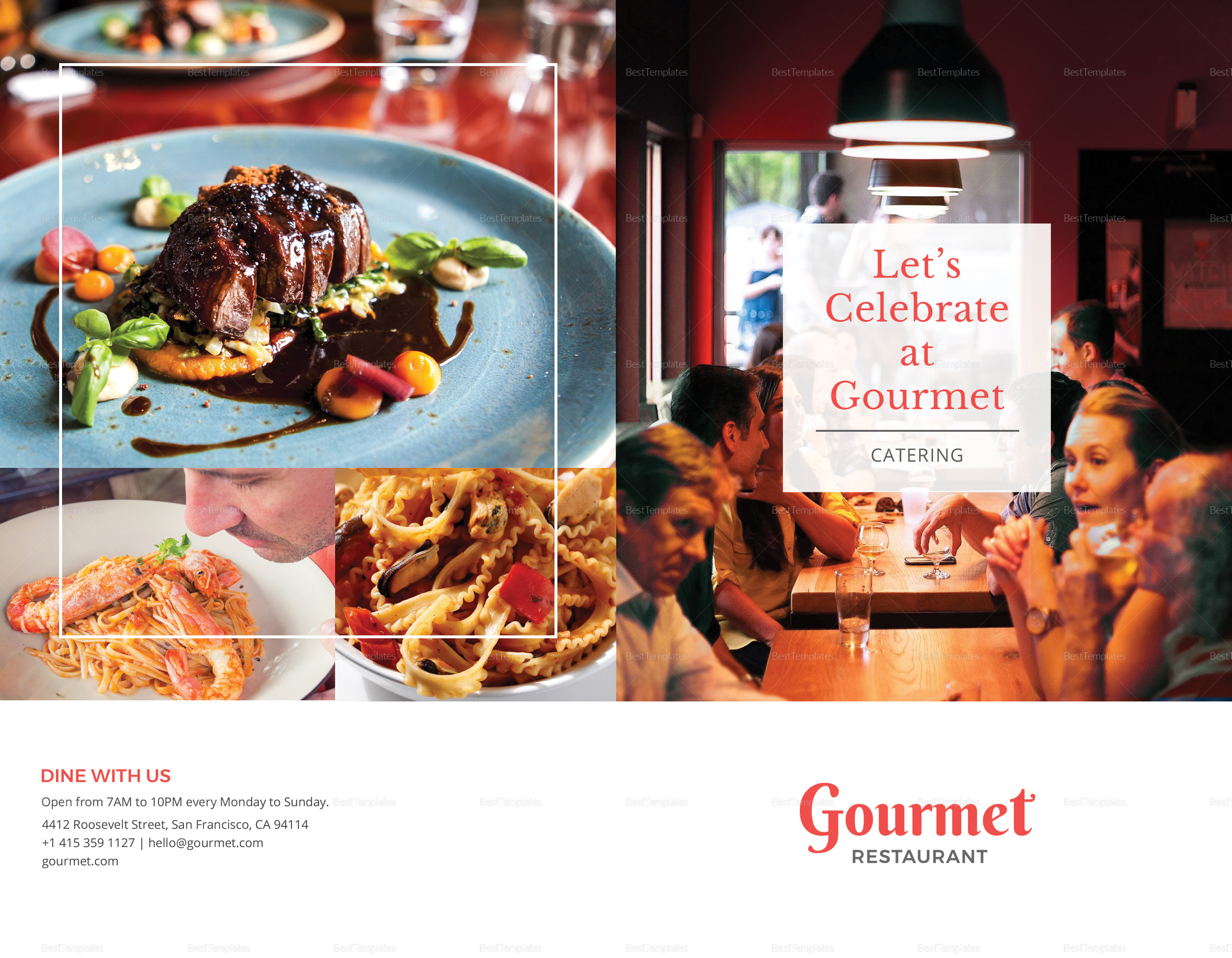 Restaurant Catering Brochure Bifold Template Outer