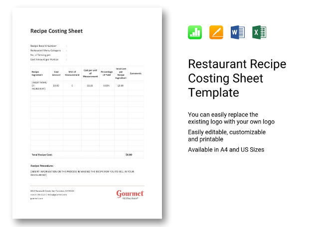 Recipe Costing Sheet Template