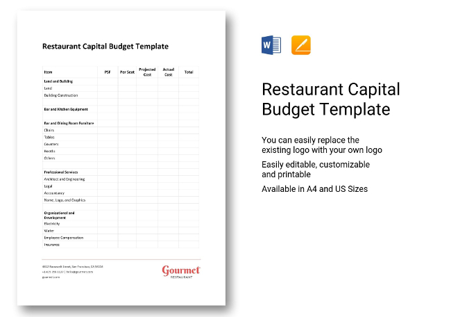 Restaurant Capital Budget Template