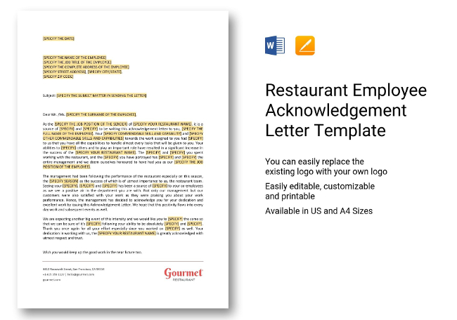 Restaurant Employee Acknowledgement Letter