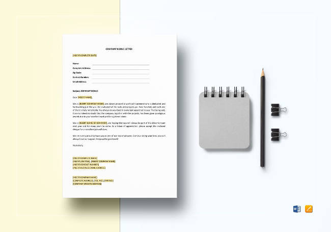 Editable Company Bonus Letter