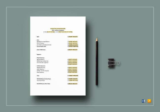 Printable Profit and Loss Statement