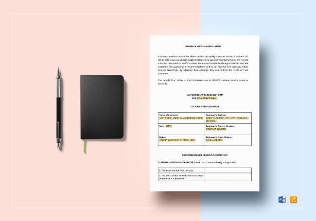 Customer Service Request Form Template