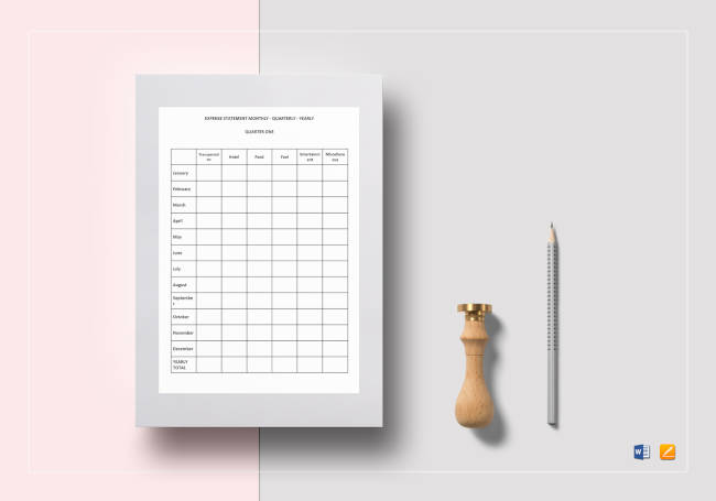 Expense Statement Monthly - Quarterly - Yearly Template