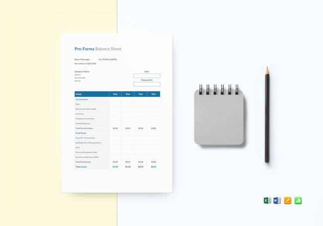 Proforma Balance Sheet Template