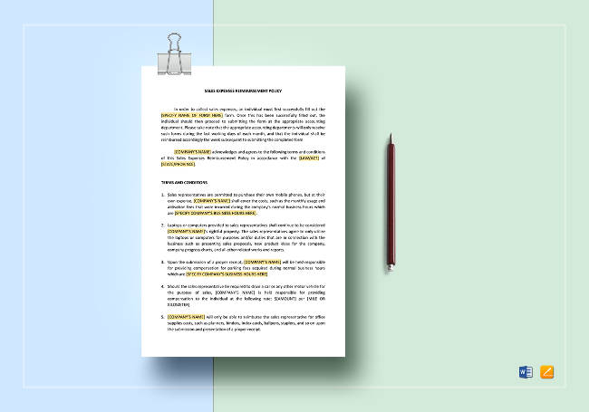 Sales Expenses Reimbursement Policy Template